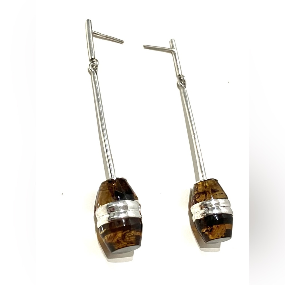 Sterling Silver Baltic Amber Barrel Earrings